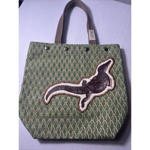 Saltbox Alligator Tote Bag Canvas Diamond Pattern Grass Green Purse